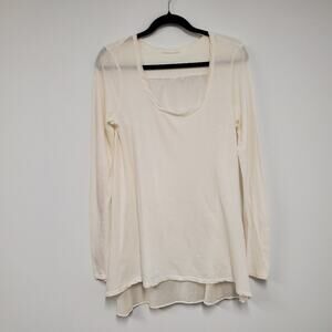 CP Shades Top Womens S Ivory Layered Lagenlook Long Sleeve Coastal Mixed Media